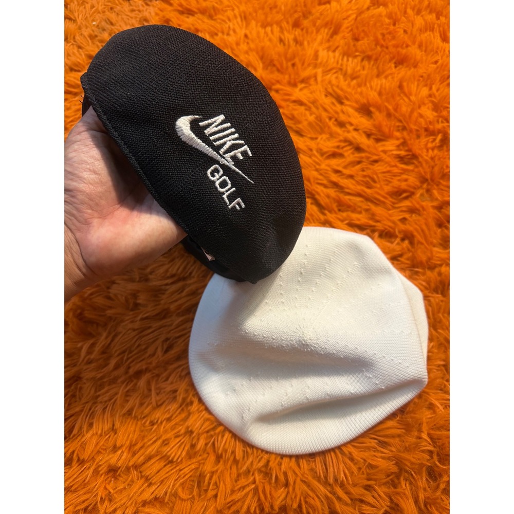 Vintage Nike Golf Town Talk Flat Cap Mesh Hat Set Black White Made in USA 2pc